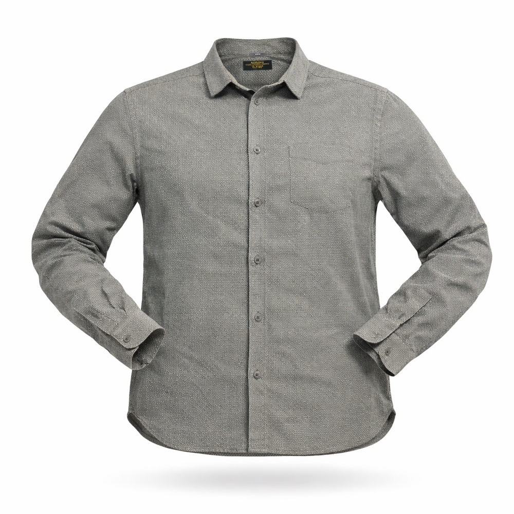 AllSaints Men’s Slim Fit Shirt Charcoal Gray Beige Cross Pattern Size XXL